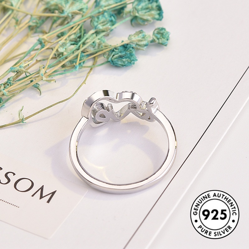 Cincin S925 Silver Desain Tulisan Love Aksen Berlian