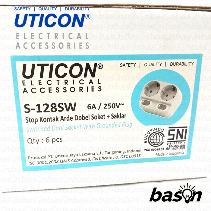 UTICON S128SW - Stop Kontak 2 Lubang + Saklar