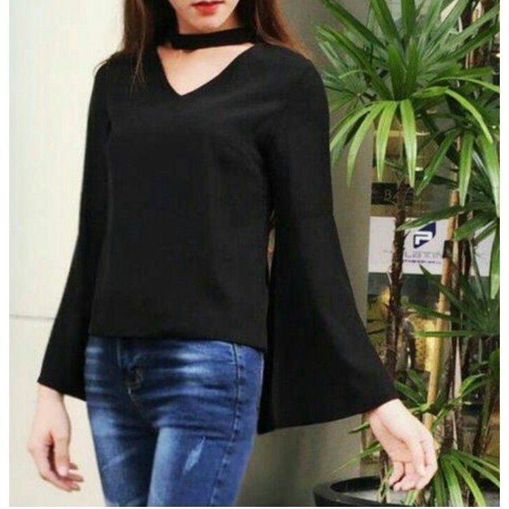 [Lely RO] Blouse Wanita Twiscont Hitam