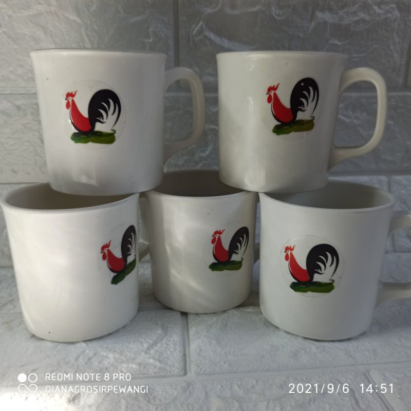 Hot item 6 pcs Mug Gelas Cangkir Ayam Jago Plastik Wadah Minum 310 ml Basic Home