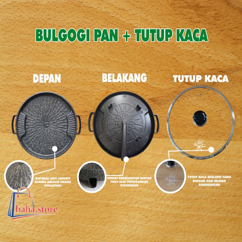 Bulgogi Pan 32cm Grill Marble Panggangan BBQ + Tutup Kaca - Bulgogi Pan 32 cm dengan Tutup Kaca