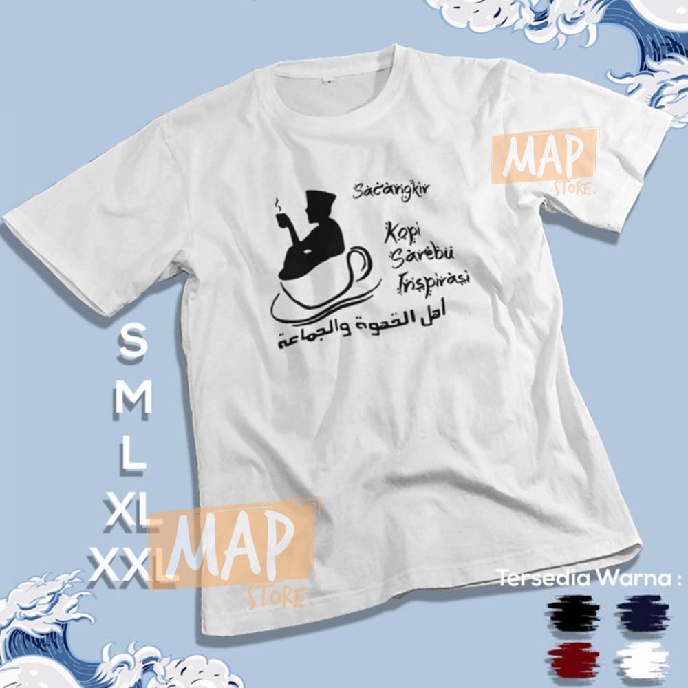 Kaos Dakwah Santri SECANGKIR KOPI SERIBU INSPIRASI - Baju Distro Muslim Islami Cotton 30s | 2028-1