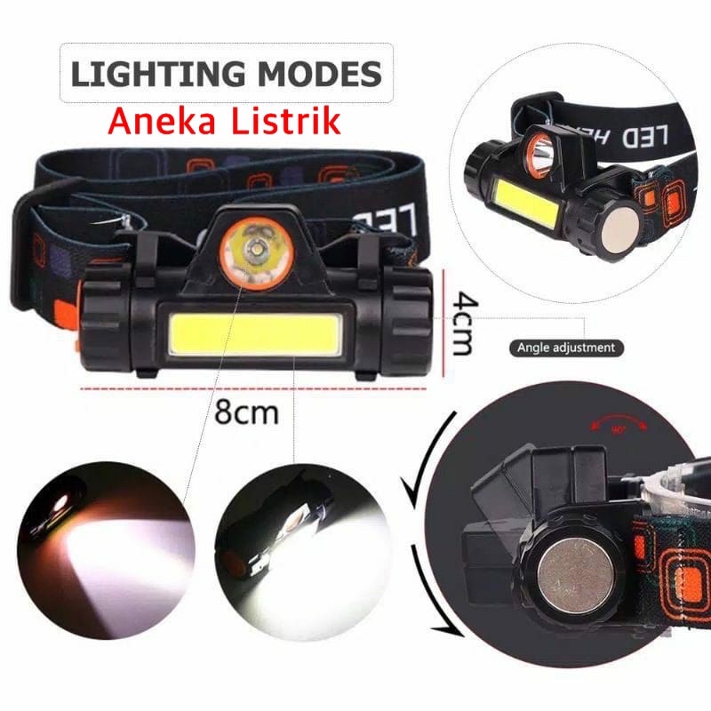 SENTER KEPALA LED CAS XPE SUPER TERANG MURAH HEADLAMP COB RECHARGEABLE PLUS MAGNET