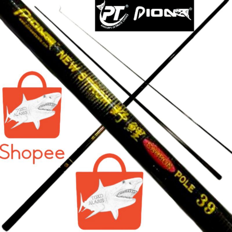 joran tegek pancing surf pole pioneer new strom 390 cm ujung solid carbon