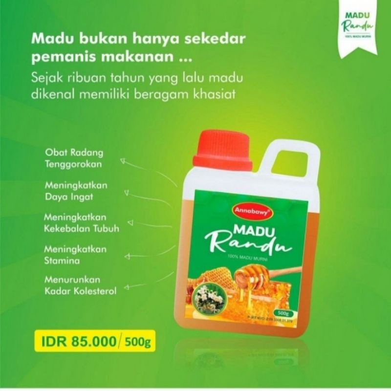

Madu Murni Nektar Bunga Randu 100% Asli Alami Pure Raw Honey Annabawy 1kg & 500 Gram