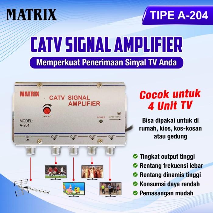 Signal Booster Indoor Dan Spliter Matrix A-204 Penguat Sinyal Tv 4 Way