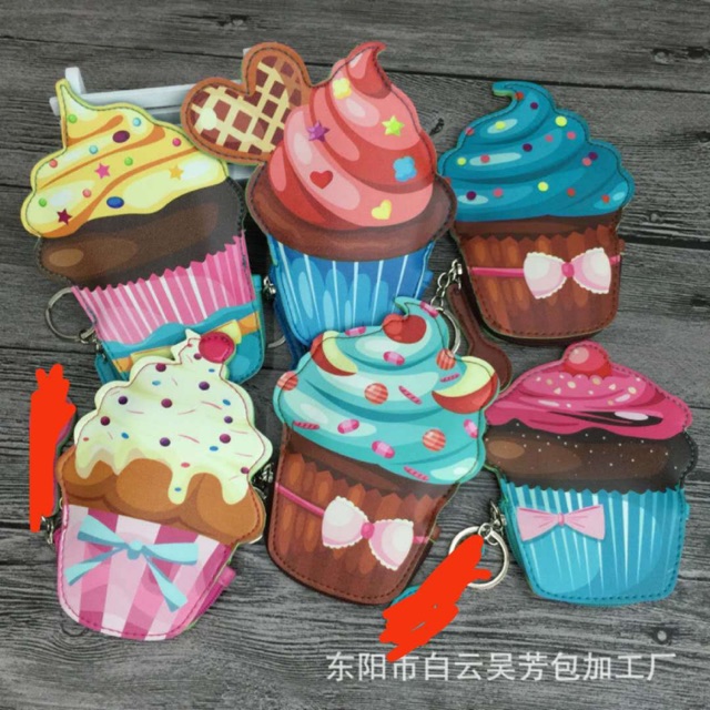 Dompet Mini Koin Motif Cup Cake / Dompet Koin Gantungan Lucu Unik Cantik