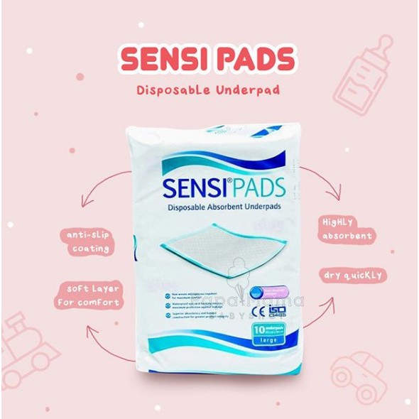 Sensi Pad Size L isi 10 Alas Popok Perlak Disposable Daya Serap Super Tinggi