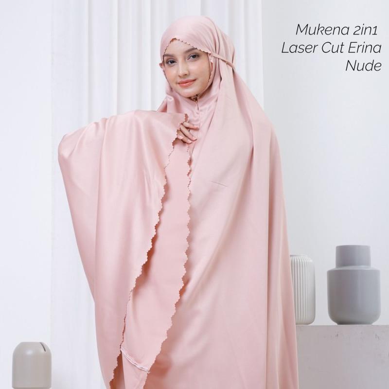 Mukena Dewasa 2in1 Adem Model Elegan Motif Polos Laser Cut Arena Cantik Bahan Satin Silk Erina Canti
