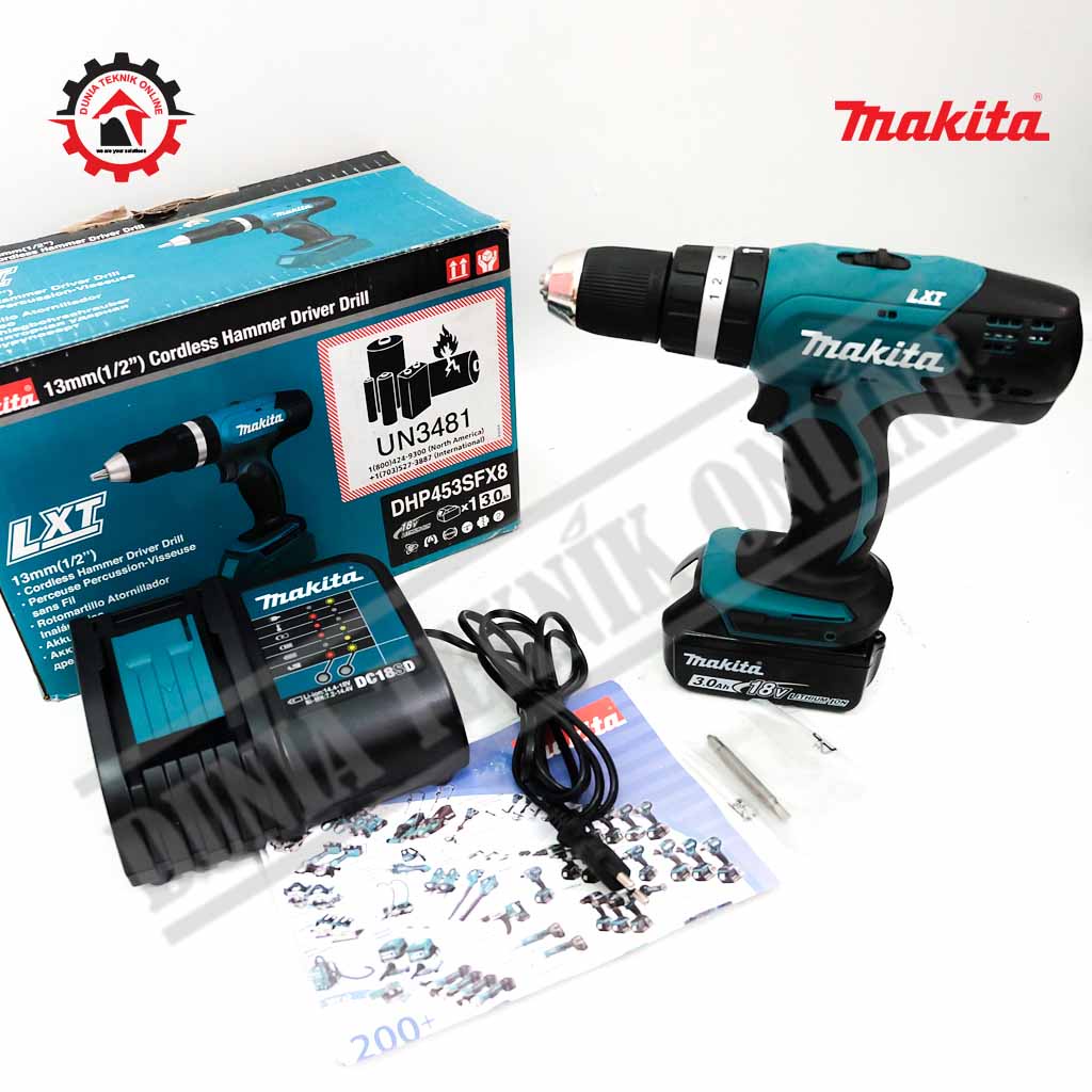 Mesin Bor Baterai Cordless Drill Makita 18V DHP453 DHP 453 X8
