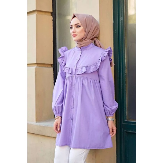 TM 27- COD Kemeja tunik wanita remaja cewek L ld 100 cm panjang murah busui kancing depan