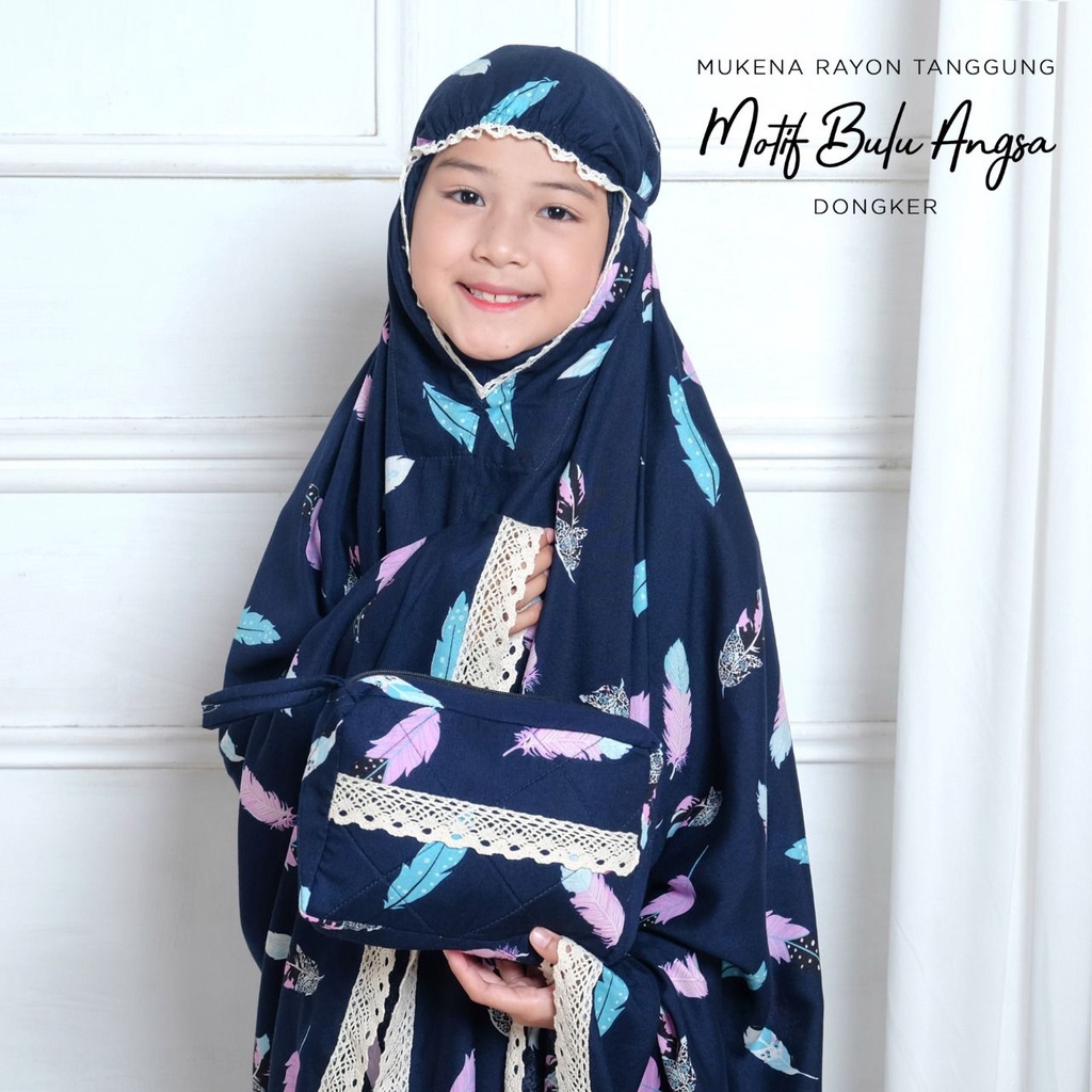 PUSAT MUKENA TASIK - MUKENA ANAK BALI RAYON TANGGUNG MOTIF BULU ANGSA