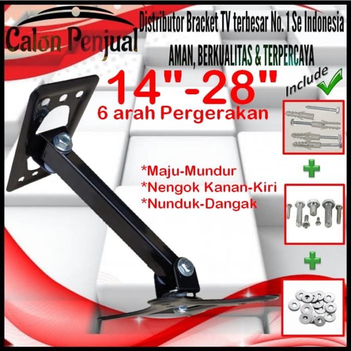 Bracket Tv 14 Monitor Lengan 14&quot; s/d 28&quot; 6 arah Fleksible CP.SWKNM-002