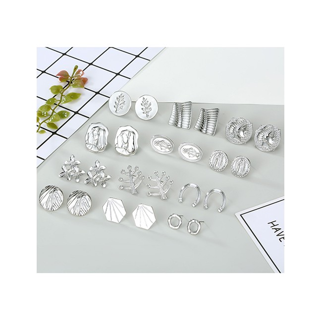 LRC Anting Tusuk Fashion  Leaf Alloy Irregular Bump Face Earrings D76648