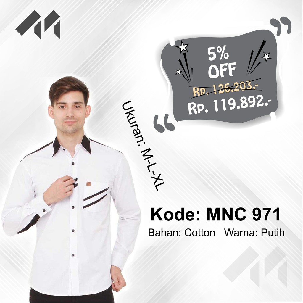 Kemeja Kasual Pria Original Bahan Cotton Warna Putih