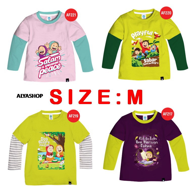 PROMO Kaos Afrakids Lengan Panjang - Kaos Anak Muslim SIZE M (untuk size S, L, XL &amp; XXL ada di etalase yang berbeda)