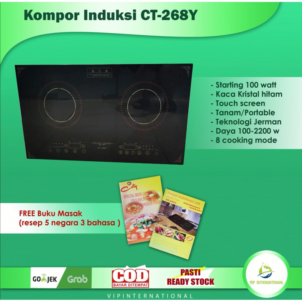 CT-268Y Kompor Listrik 2 Tungku Kompor Induksi/Kompor Tanam/Induction Cooker Low watt - GOJEK GRAB