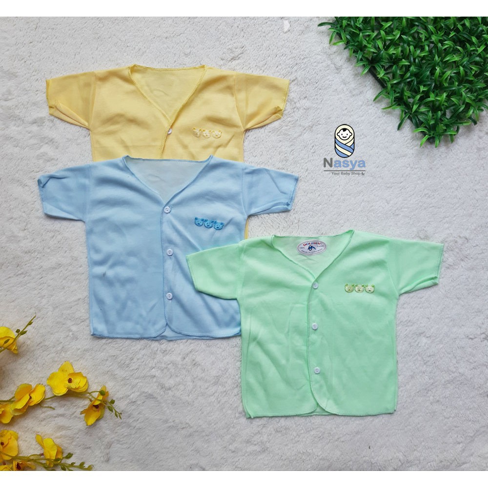 3 Pcs Oblong Lengan Pendek Kancing Dolphin - Baju Bayi Newborn - Atasan Bayi - Mix 3 Warna