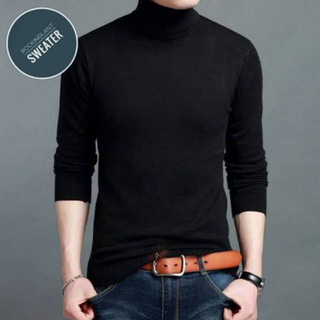 Sweater Rajut Turtelneck Pria/Swester Kerah Tinggi