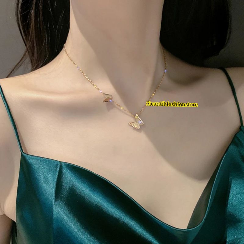 Kalung Titanium Wanita rantai Rose Gold Liontin kupu-kupu Kalung Titanium Wanita Terbaru Kekinian Terlaris Kalung Liontin kupu-kupu