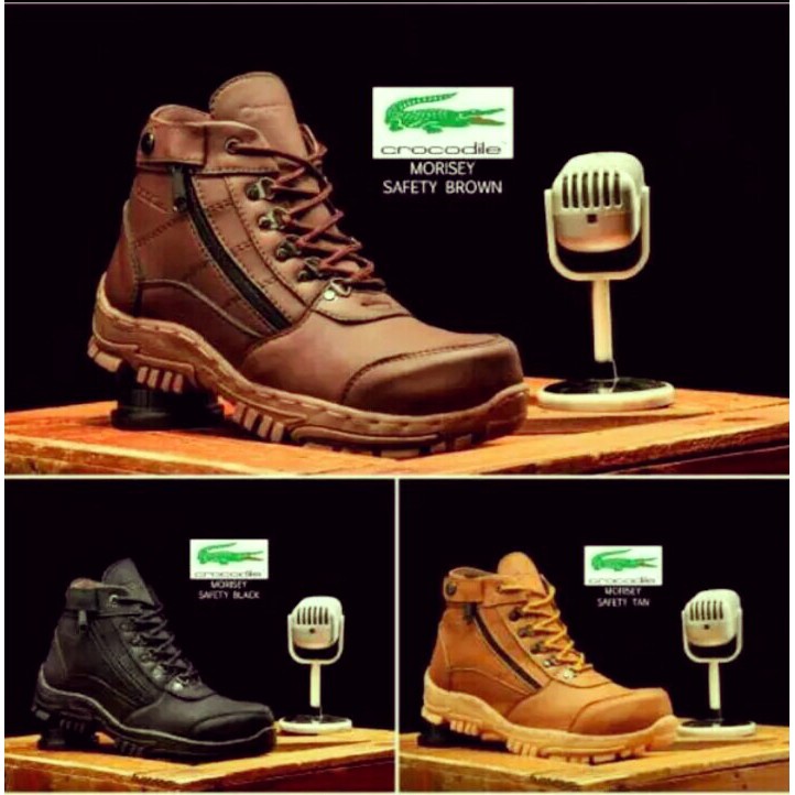 Sepatu Safety Boots Crocodile Zipper Morisey touring risleting kerja murah grosir