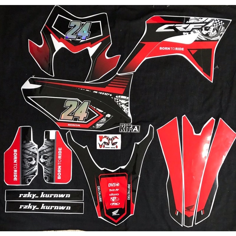 Decal Stiker CRF 150L Dekal Variasi Sticker Striping Custom Full Body Merah Hitam Cutting Hologram