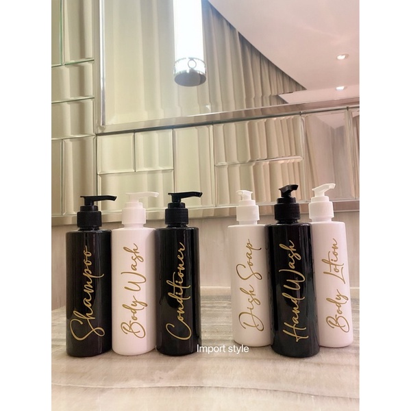 botol HITAM PUTIH 250ml LONG gold chic . aesthetic bottle minimalist refill organizer tempat sabun cair estetik