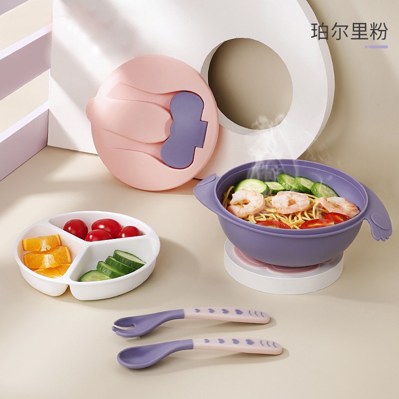 Mangkok Makan Anak Baby Double Layer Training Bowl Tempat Makan Anak dengan sendok garpu anti slip