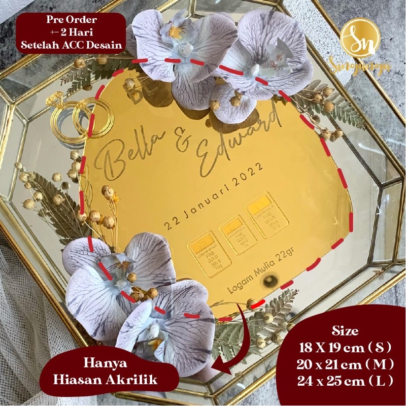 LASER AKRILIK GOLD | BACKGROUND MAHAR CUSTOM GRAFIR DEKORASI HIASAN | LAMARAN NIKAH BAHAN KERAJINAN HIAS