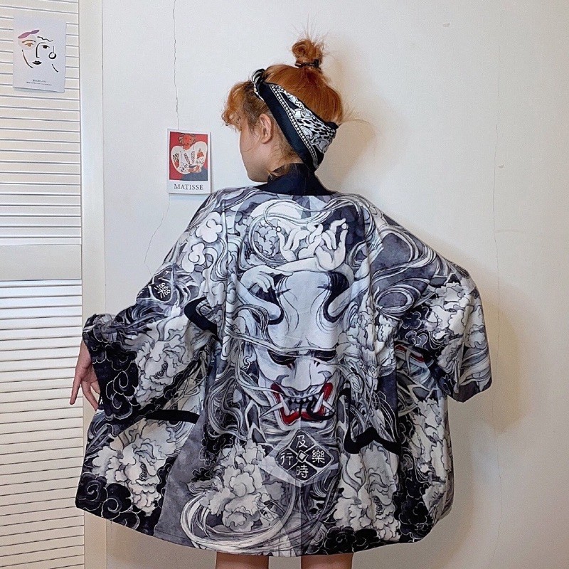 RE25 KIMONO HAORI IMORT PRIA WANITA JEPANG HARAJUKU HAREM HANFU DEVIL ORIGINAL CARDINGAN LOOSE