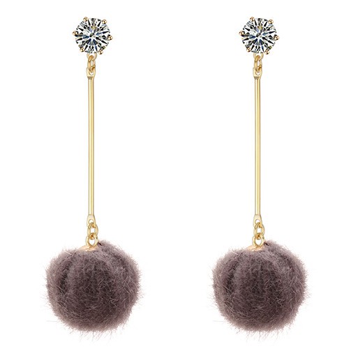 LRC Anting tusuk Fashion Olive Fuzzy Ball Decorated Long Pom Earrings