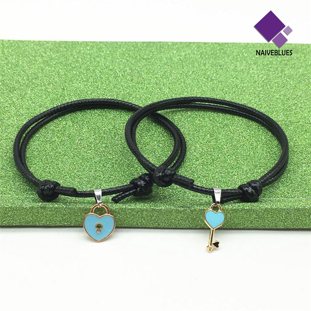 Naiveblue 1 Pasang Gelang Tangan Rantai Aksen Gembok Hati Bahan Resin Untuk Pasangan / Pria / Wanita