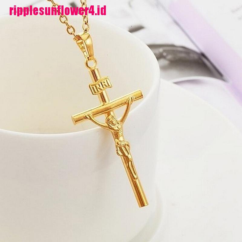 Kalung Rantai Dengan Liontin Salib Yesus Kristen Warna Emas / Silver Untuk Wanita