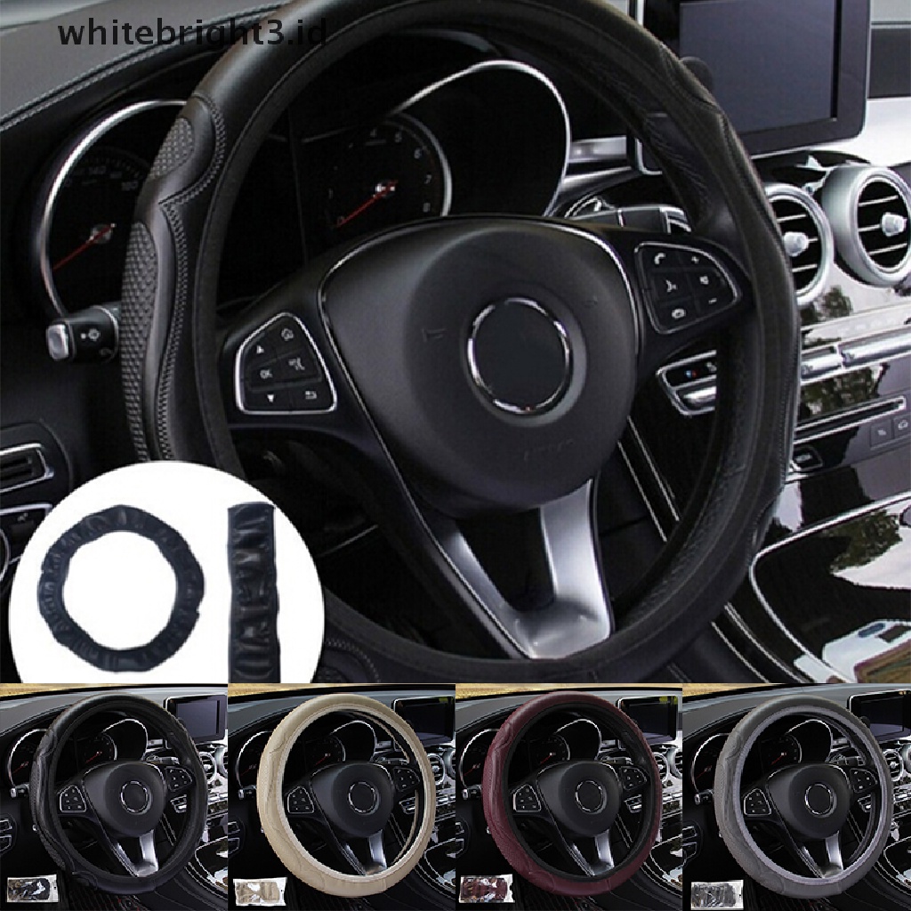 {whitebright3.id} Universal Auto Car Steering Wheel Cover Leather Breathable Anti-slip 38cm ,