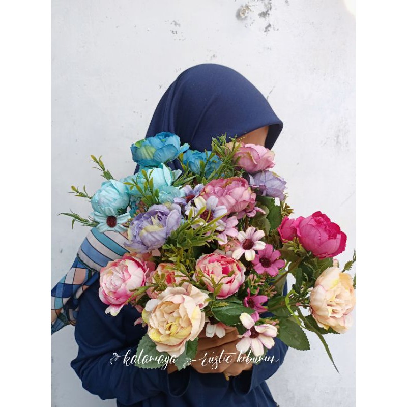 Peony Bunga Plastik Artificial Dekorasi Rustic Hiasan Mahar Dried Flower Hampers Ringbox
