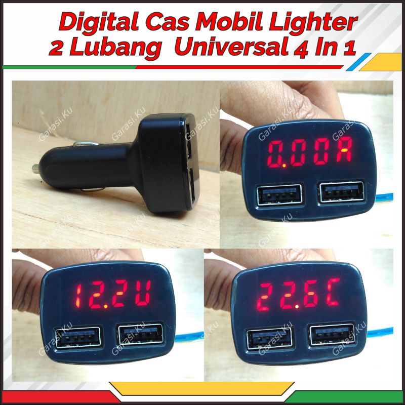 CAS  CHARGER HP COLOKAN LIGHTER/COLOKAN KOREK DI DASHBOARD DEPAN MOBIL MULTIFUNGSI 2 LUBANG + DIGITA