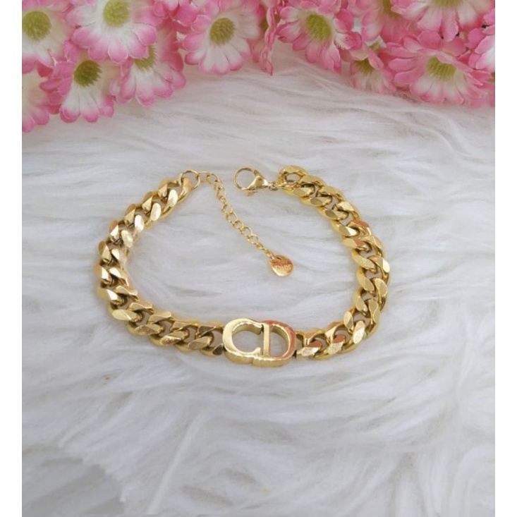 gelang tangan titanium emas wanita model rantai
