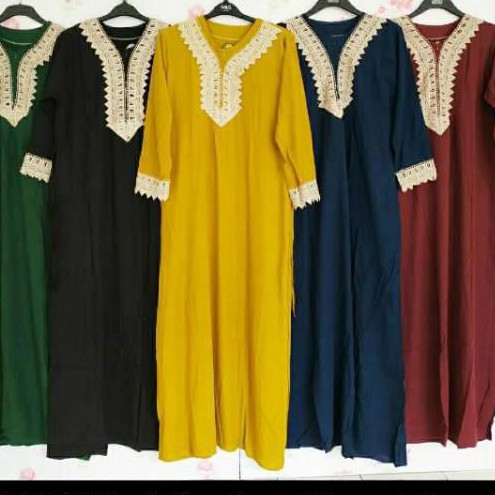 Daster Arab RAYON LENGAN PANJANG RENDA/DRESS POLOS Wanita Model Arab/BAJU Busui MOTIF BUNGA Terbaru