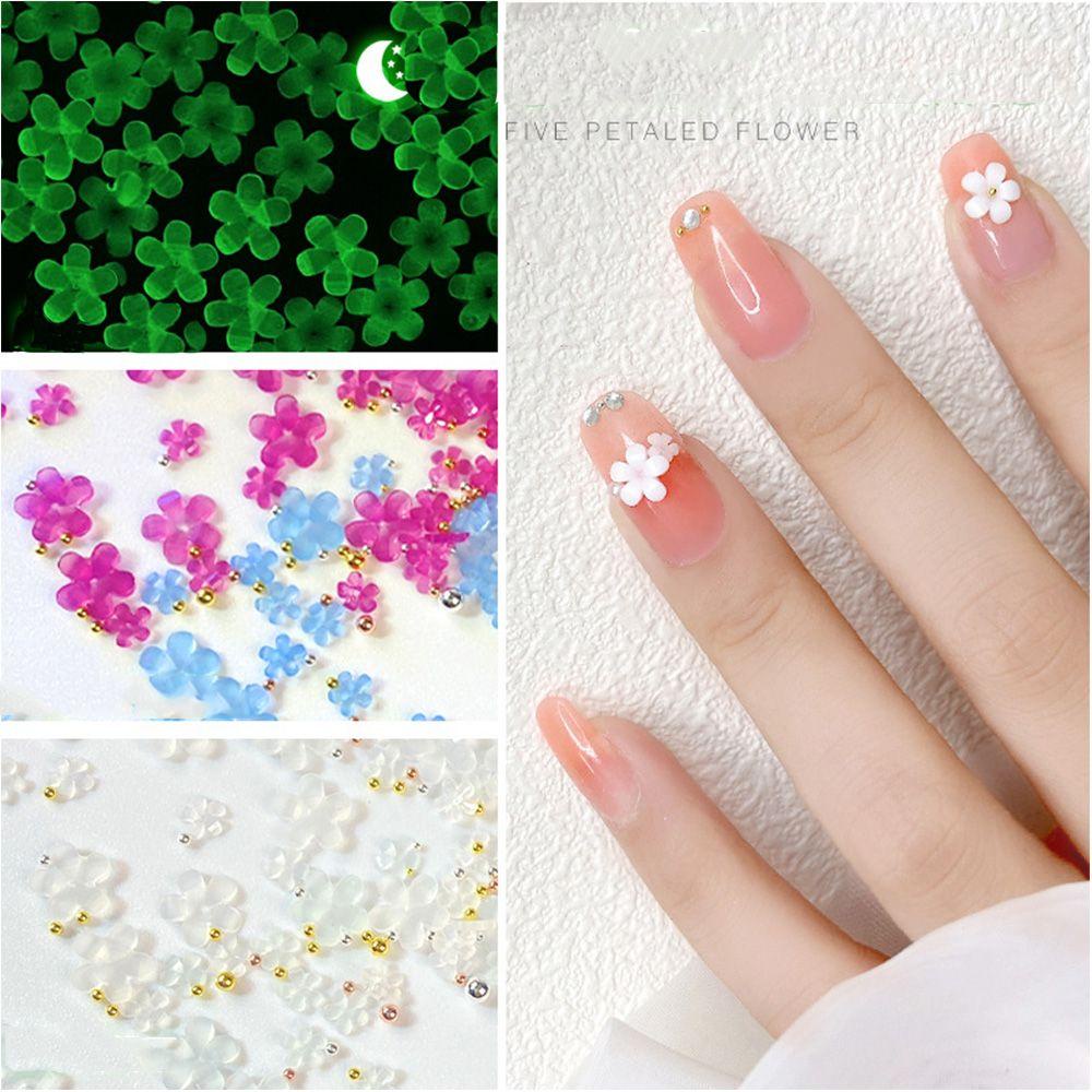 Mxbeauty Luminous Nail Drills DIY Resin 3D Pesona Kuku Sensitif UV Lima Kelopak Glow in the Dark Kristal Dekorasi Kuku