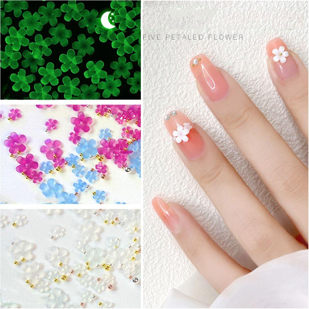 AUGUSTINA Agustinina Luminous Nail Drills Cute 100 /500pcs 3D Pesona Kuku Manicure UV Sensitif Glow in the Dark Kristal Dekorasi Kuku