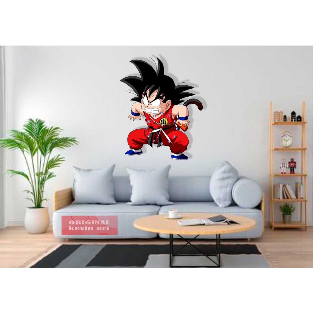 JAM DINDING KARAKTER DRAGON BALL GOKU BESAR UNIK HANDMADE UKIR KAYU DEKORASI HIASAN DINDING TERLARIS