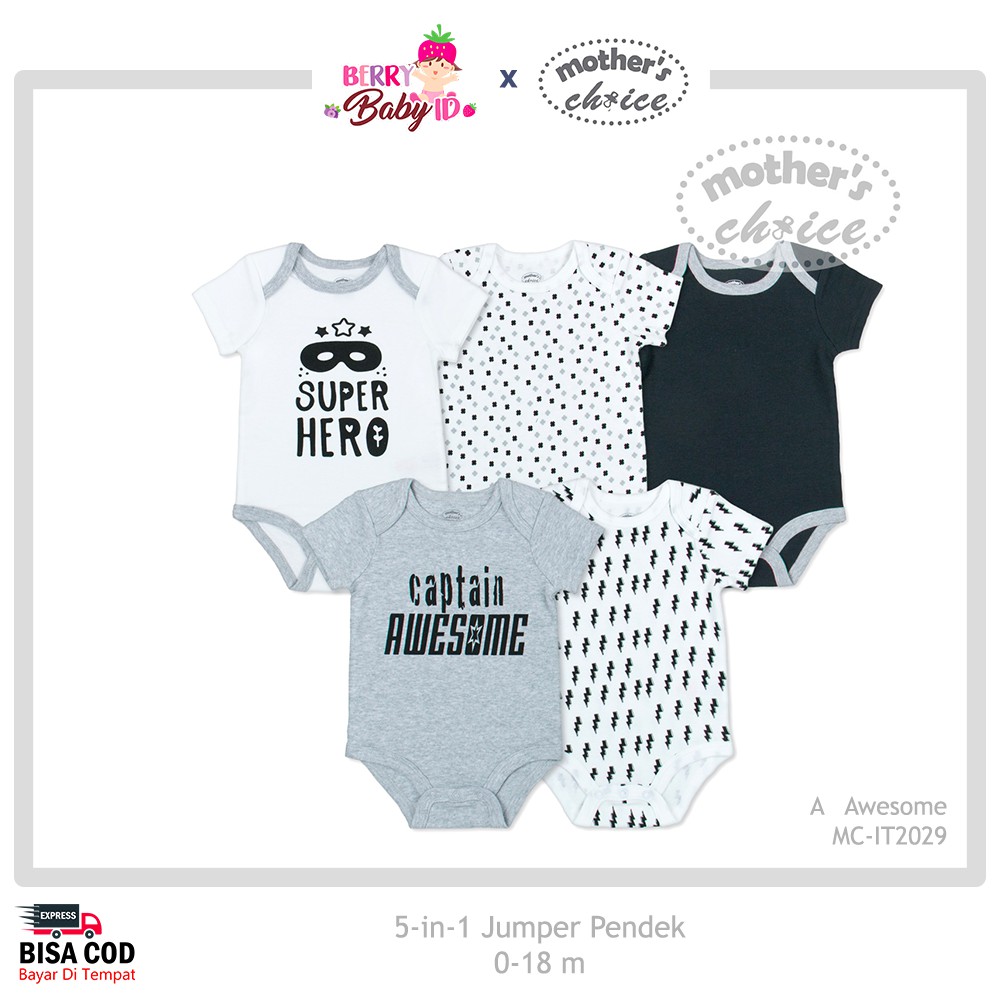 Mother's Choice Paket 5 Pcs Jumper Bayi Lengan Pendek Premium MCH043 Berry Mart