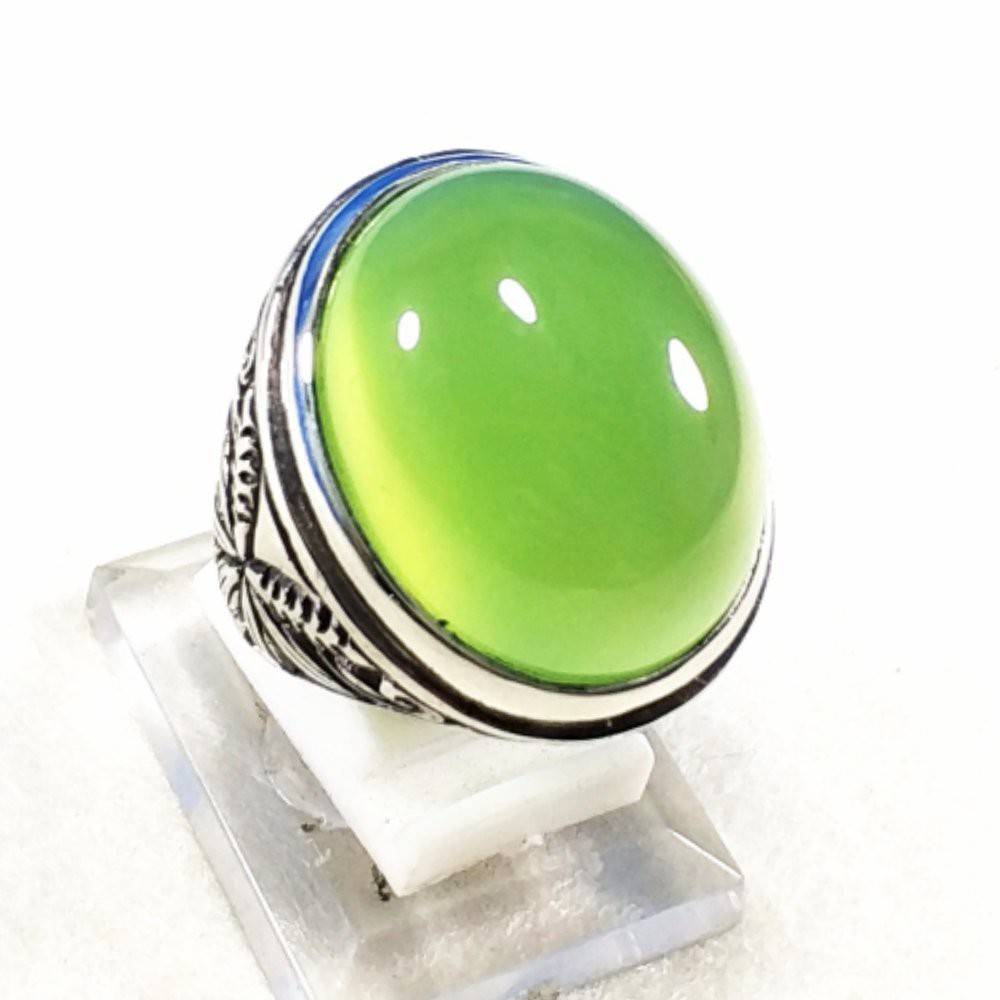 CINCIN BATU AKIK NATURAL GREEN APPLE CHALCEDONY BIG SIZE MUMBUL BOSS TERMURAH