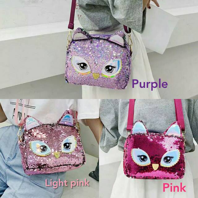 Tas sequin owl / tas slempang sequin / tas anak sequin