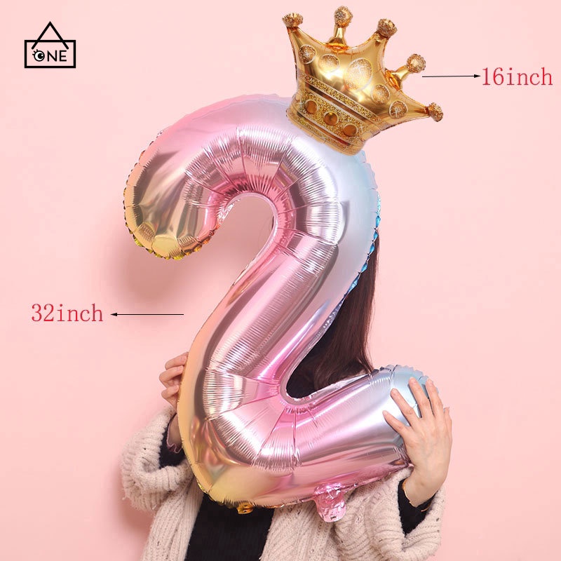 32 Inch Aluminium Foil Gradien Nomor Balon Mahkota Balon Ulang Tahun Dekorasi Pesta Pernikahan Birthday Supply COD❤️