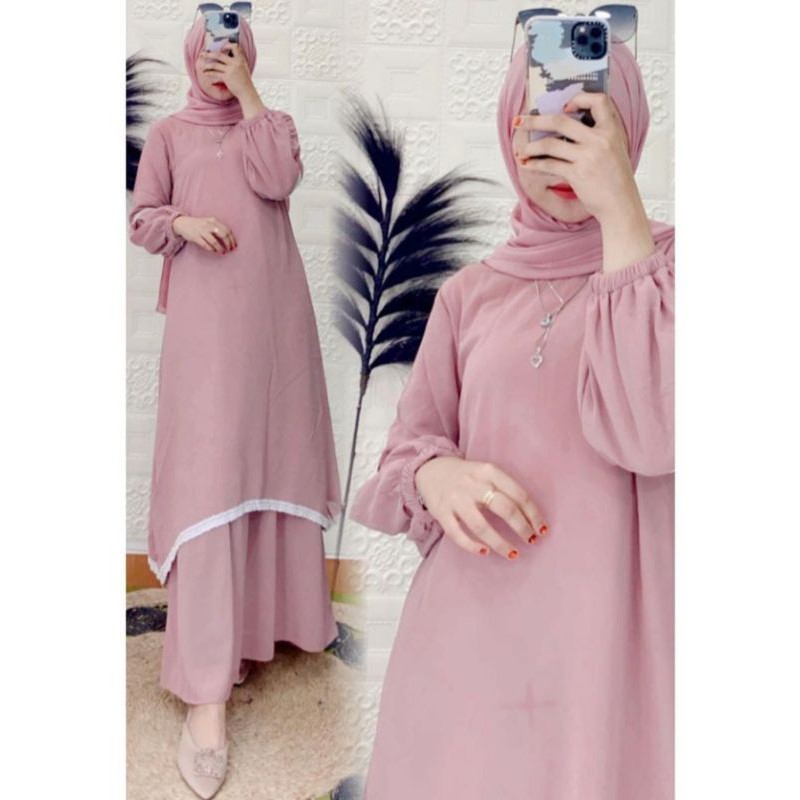 gamis melayu ceruty babydoll kombinasi renda by famys hijab