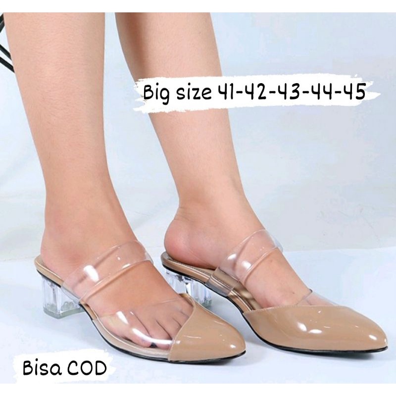 COD / Bustong Wanita IMPOR Big Size 41-45 JUMBO Heels Jellyus Cewek Formal Hak5cm Kaki Gemuk Krem, 44