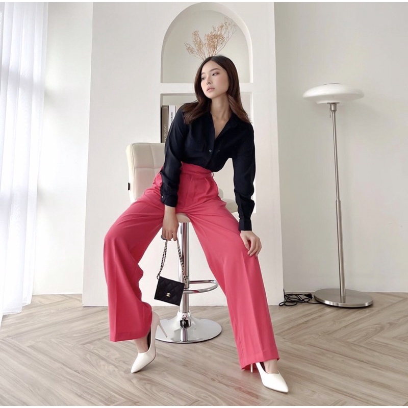 KAI CULLOTES WIDE KOREA LONG PANTS - CELANA KULOT THICK BELT WANITA PREMIUM - CELANA CULLOTE BAN PINGGANG TINGGI - CELANA KERJA PANJANG FORMAL FUSCHIA WANITA - HADIAH ATAU KADO ULTAH CEWEK