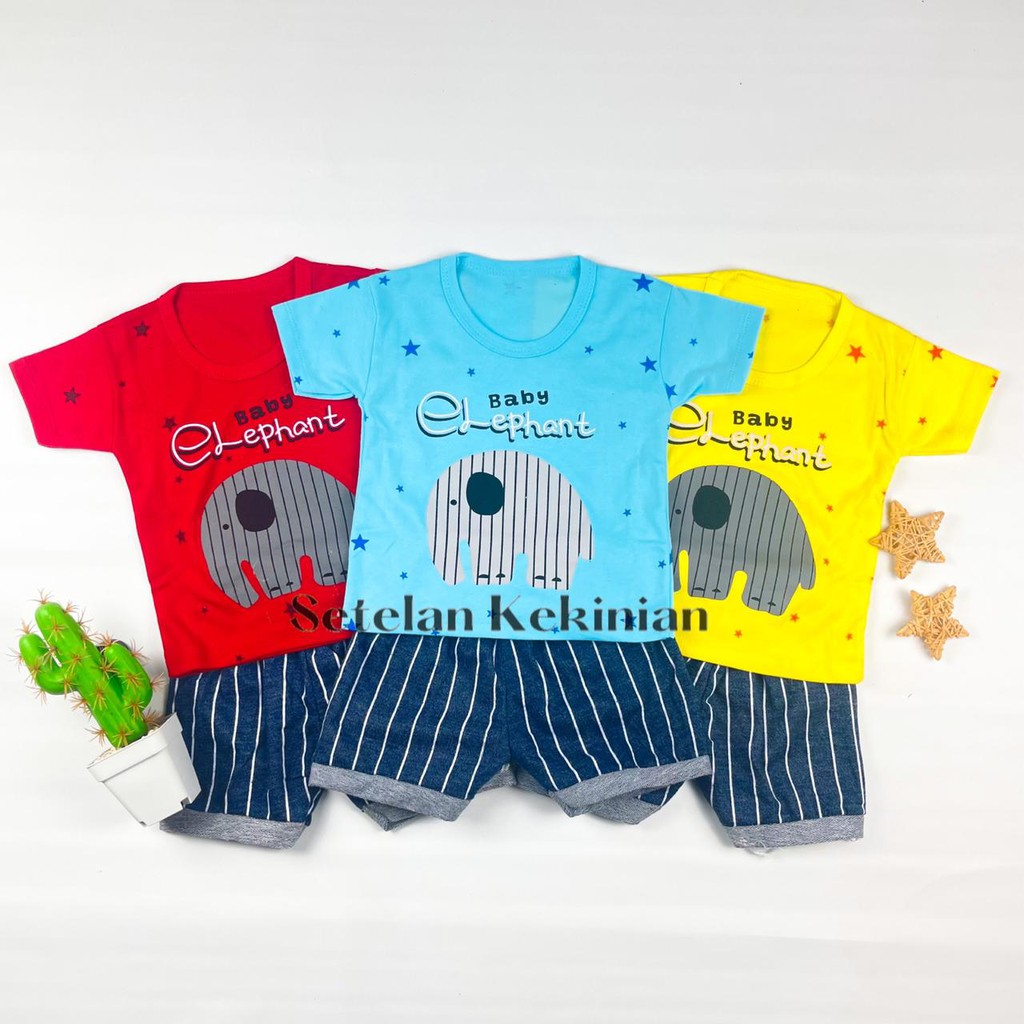 [SK] Setelan Anak Laki Laki Murah Ecer Grosir Set Baby Boy Animasi Gambar Gajah Kartun Lucu Kaos Boy