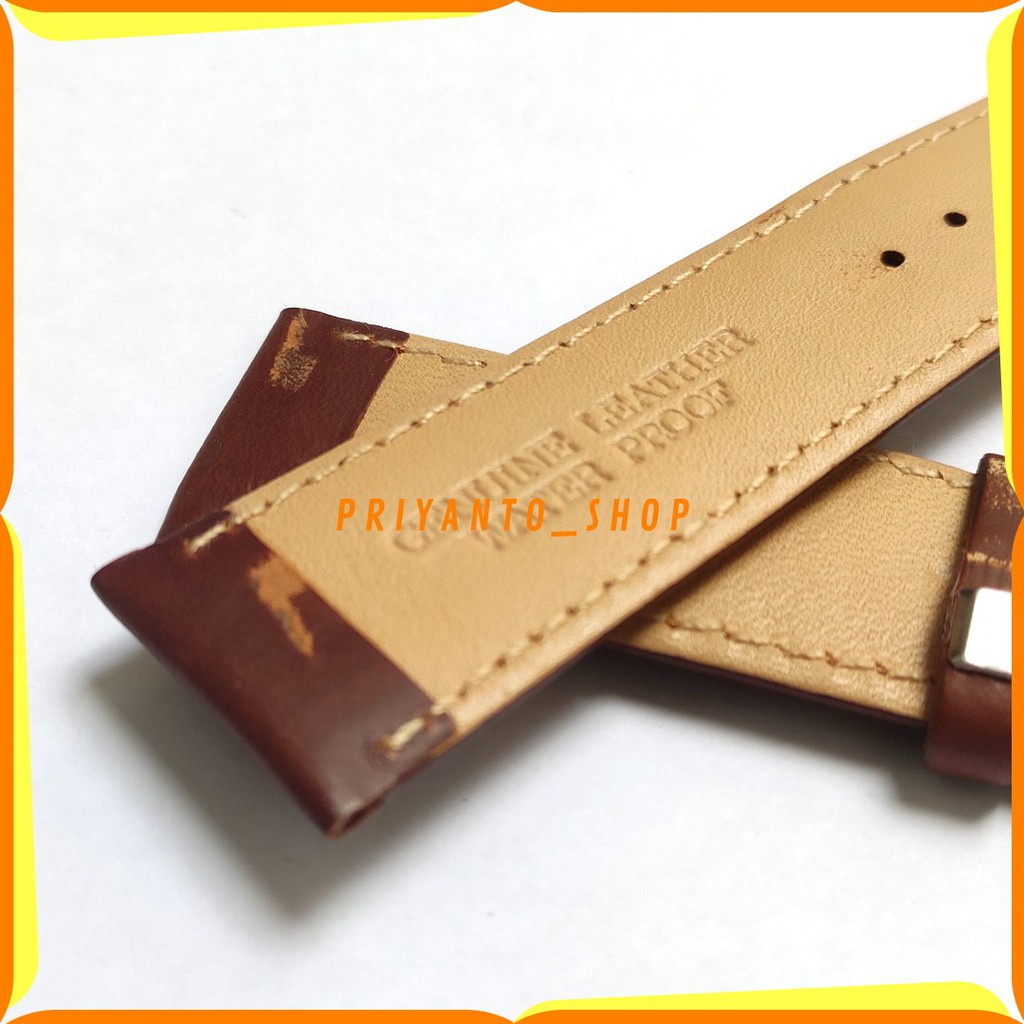 Tali Kulit Jam Tangan Asli 24mm Coklat tua Tipis GT24 Strap Watch Bend